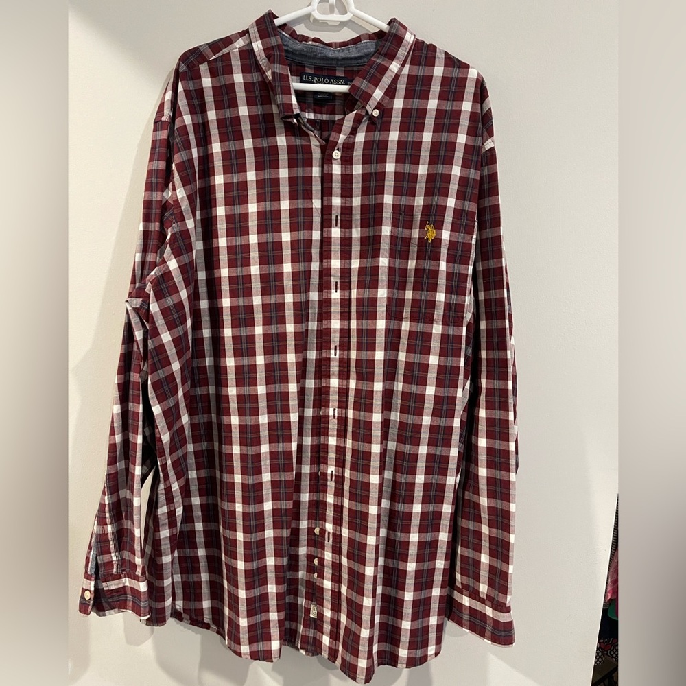 U.S. Polo Assn. Men's Burgundy and White Checkered Shirt